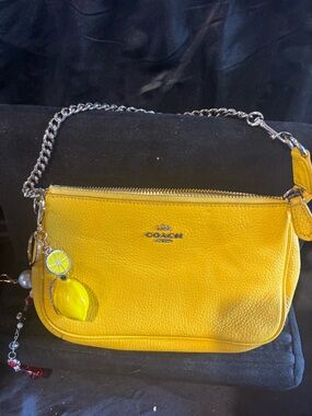 Coach Yellow Pebbled Leather Chain-Handle Shoulder Bag